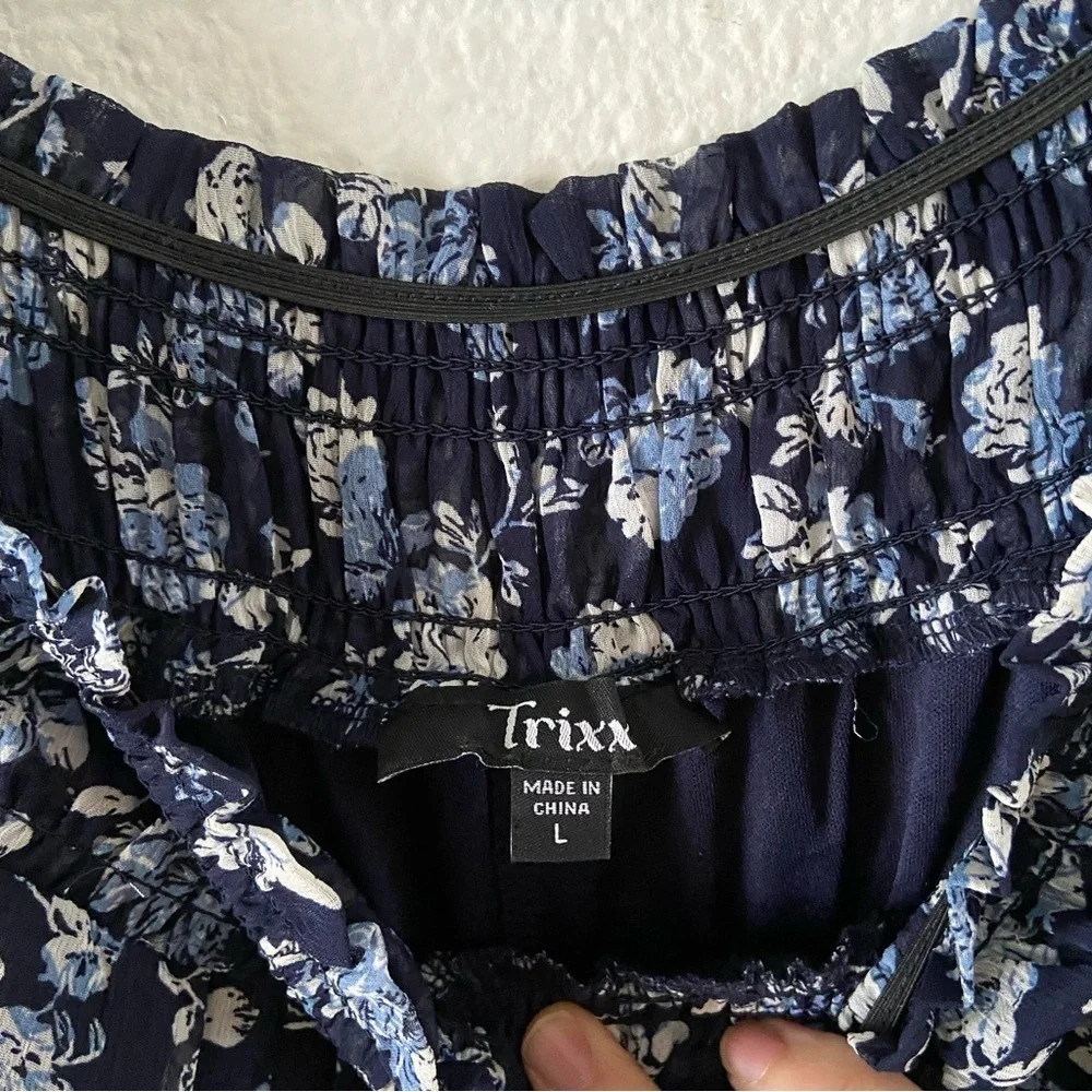 Jodey Floral Off the Shoulder Smocked Romper Large Boho Chic - Picture 6 of 15